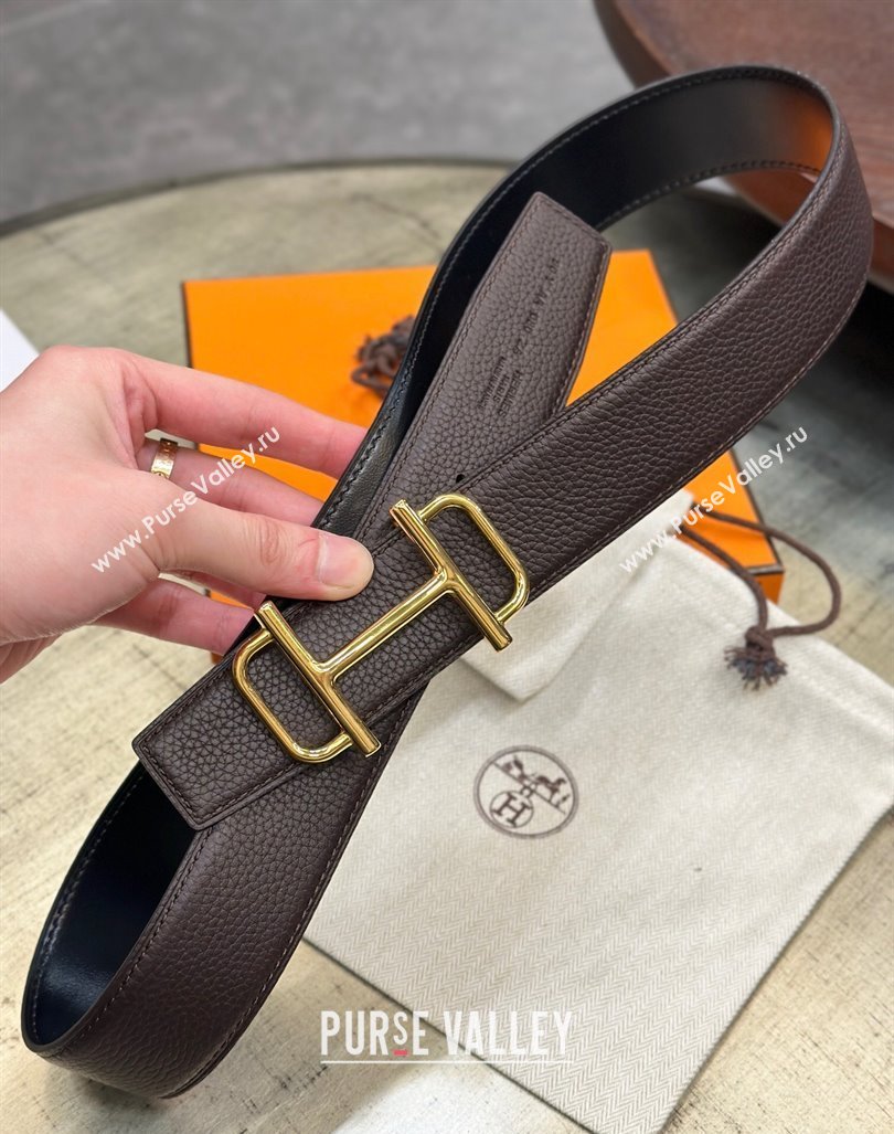 Hermes Boucle De Ceinture Reversible Belt 3.2cm in Leather Chocolate 2024 0408 (99-240408078)