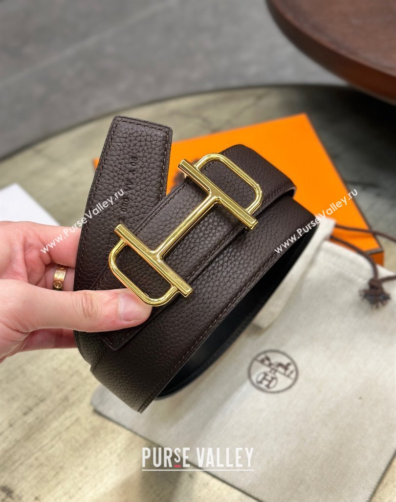 Hermes Boucle De Ceinture Reversible Belt 3.2cm in Leather Chocolate 2024 0408 (99-240408078)