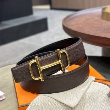 Hermes Boucle De Ceinture Reversible Belt 3.2cm in Leather Chocolate 2024 0408 (99-240408078)