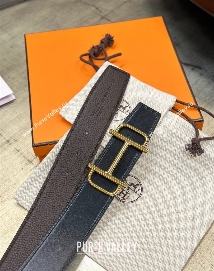 Hermes Boucle De Ceinture Reversible Belt 3.2cm in Leather Chocolate 2024 0408 (99-240408078)