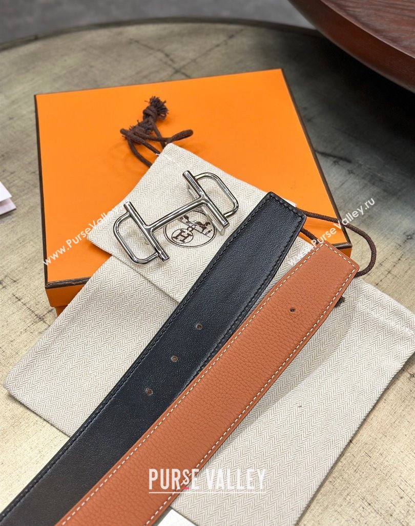 Hermes Boucle De Ceinture Reversible Belt 3.2cm in Leather Brown/Black 2024 0408 (99-240408079)