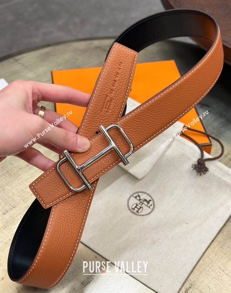 Hermes Boucle De Ceinture Reversible Belt 3.2cm in Leather Brown/Black 2024 0408 (99-240408079)