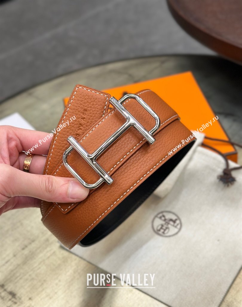 Hermes Boucle De Ceinture Reversible Belt 3.2cm in Leather Brown/Black 2024 0408 (99-240408079)