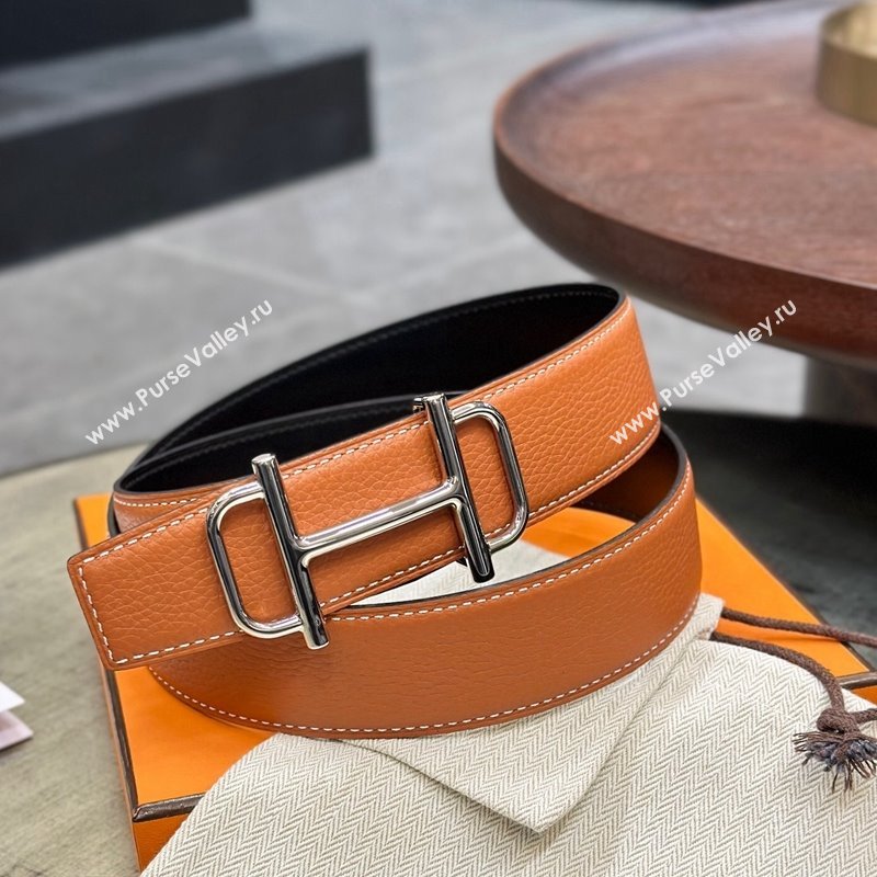 Hermes Boucle De Ceinture Reversible Belt 3.2cm in Leather Brown/Black 2024 0408 (99-240408079)
