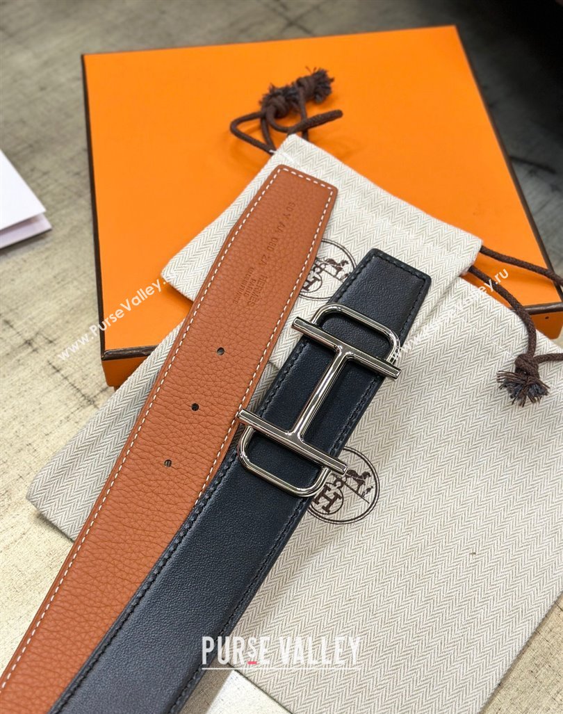 Hermes Boucle De Ceinture Reversible Belt 3.2cm in Leather Brown/Black 2024 0408 (99-240408079)