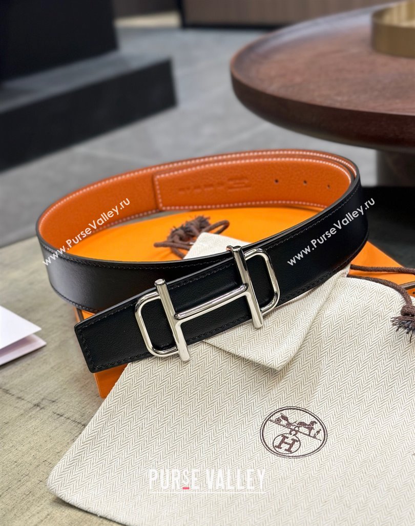Hermes Boucle De Ceinture Reversible Belt 3.2cm in Leather Brown/Black 2024 0408 (99-240408079)