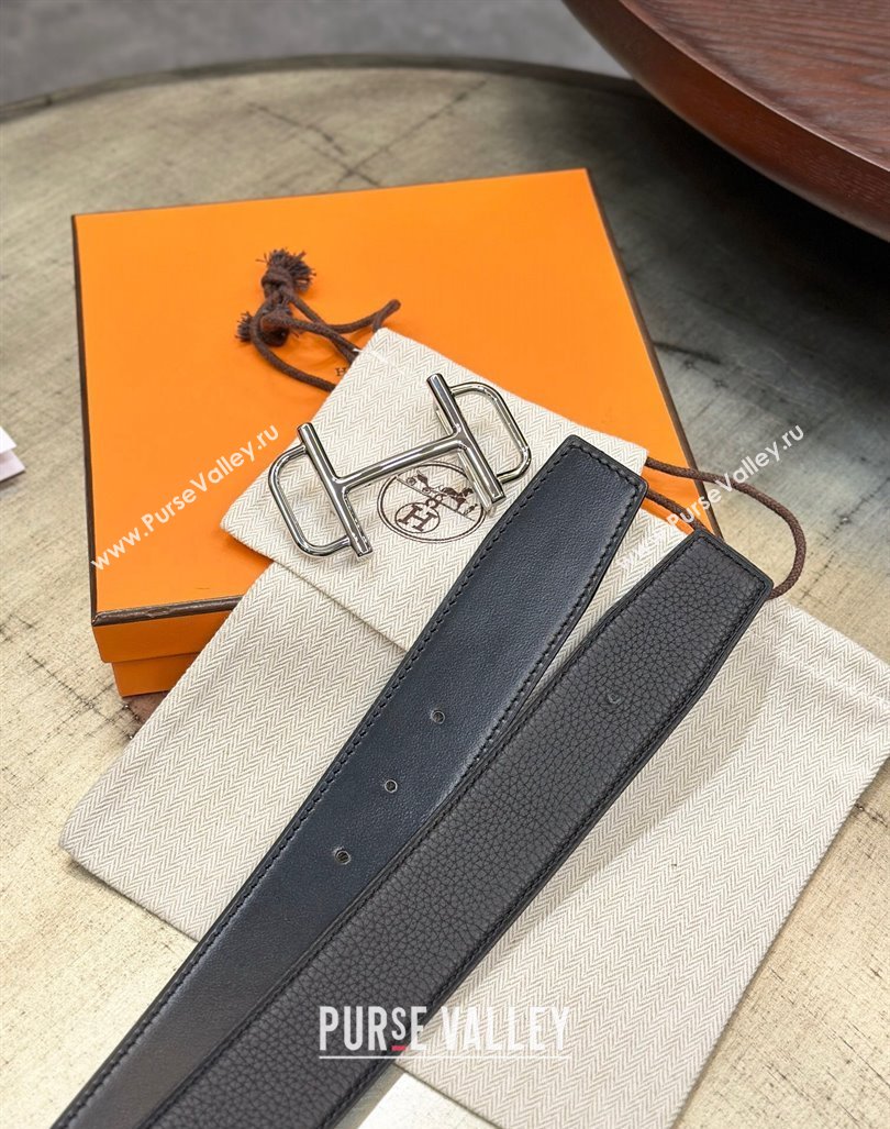 Hermes Boucle De Ceinture Reversible Belt 3.2cm in Leather Black 2 2024 0408 (99-240408080)