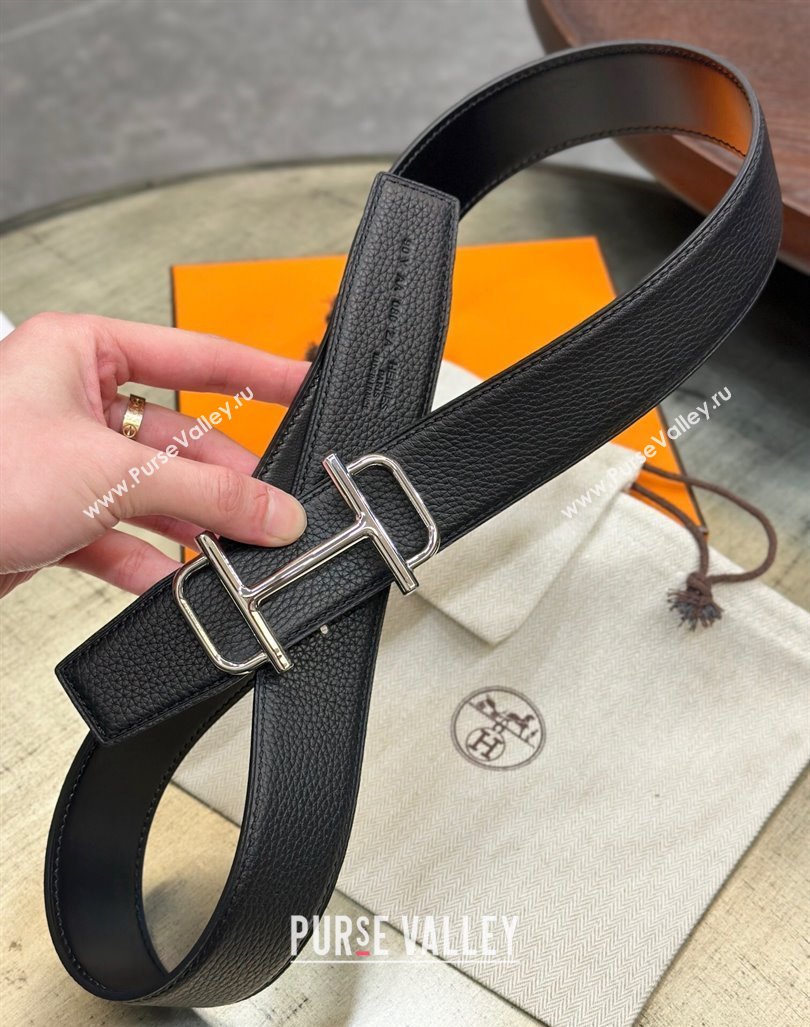 Hermes Boucle De Ceinture Reversible Belt 3.2cm in Leather Black 2 2024 0408 (99-240408080)