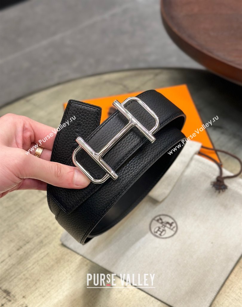 Hermes Boucle De Ceinture Reversible Belt 3.2cm in Leather Black 2 2024 0408 (99-240408080)