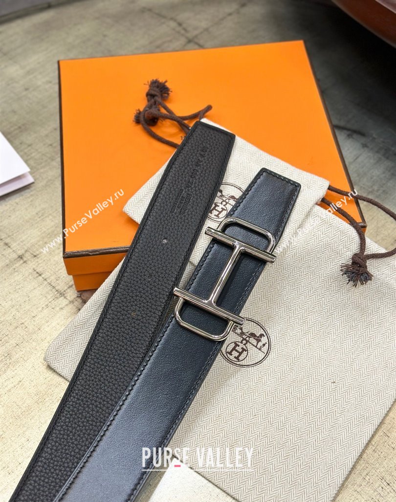 Hermes Boucle De Ceinture Reversible Belt 3.2cm in Leather Black 2 2024 0408 (99-240408080)