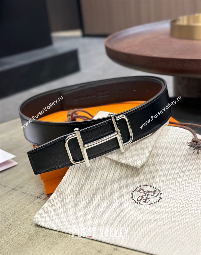 Hermes Boucle De Ceinture Reversible Belt 3.2cm in Leather Black 2 2024 0408 (99-240408080)