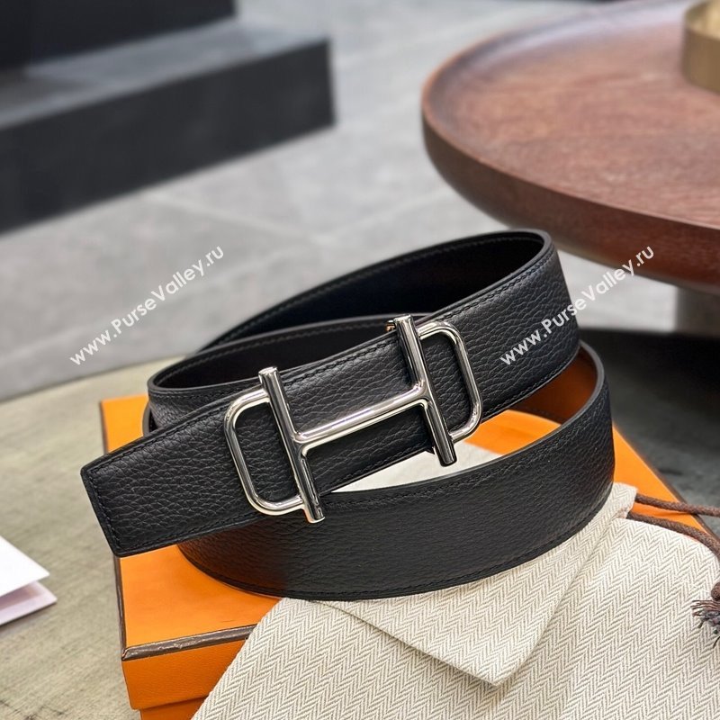 Hermes Boucle De Ceinture Reversible Belt 3.2cm in Leather Black 2 2024 0408 (99-240408080)
