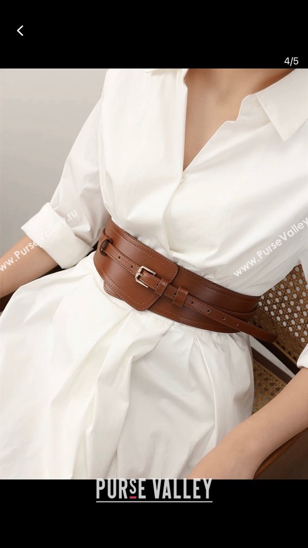 Loewe Wide Belt 7cm in Calfskin Leather Brown 2024 0408 (99-240408065)