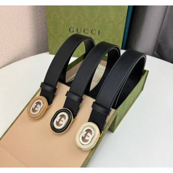 Gucci Black Leather Belt 3.5cm with Interlocking G Buckle 2024 040802 (99-240408083)