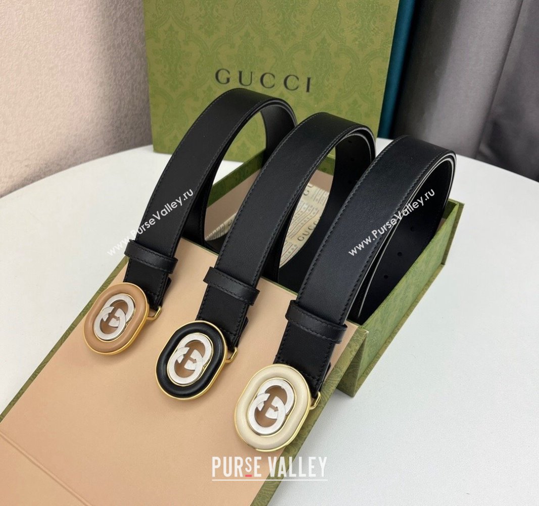 Gucci Black Leather Belt 3.5cm with Interlocking G Buckle 2024 040802 (99-240408083)