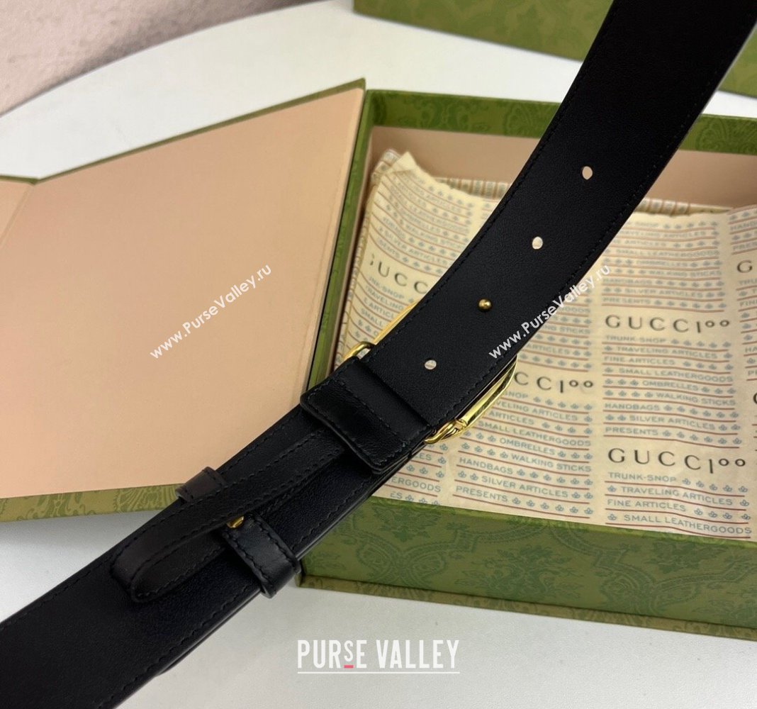 Gucci Black Leather Belt 3.5cm with Interlocking G Buckle 2024 040802 (99-240408083)
