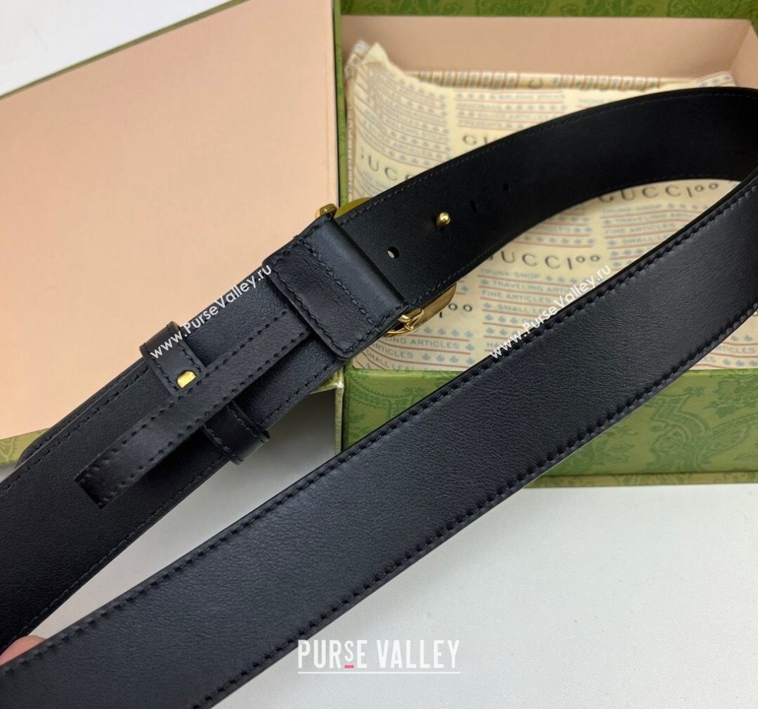 Gucci Black Leather Belt 3.5cm with Interlocking G Buckle 2024 040802 (99-240408083)