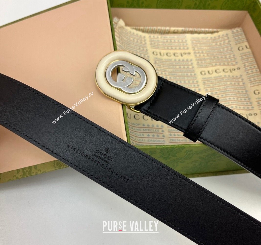 Gucci Black Leather Belt 3.5cm with Interlocking G Buckle 2024 040802 (99-240408083)