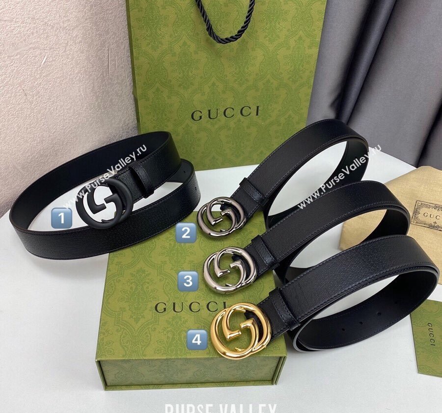 Gucci Black Leather Belt 4cm with Interlocking G Buckle 2024 040803 (99-240408084)