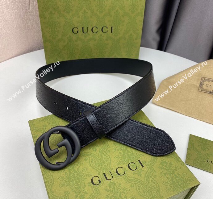 Gucci Black Leather Belt 4cm with Interlocking G Buckle 2024 040803 (99-240408084)