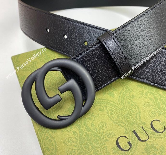 Gucci Black Leather Belt 4cm with Interlocking G Buckle 2024 040803 (99-240408084)