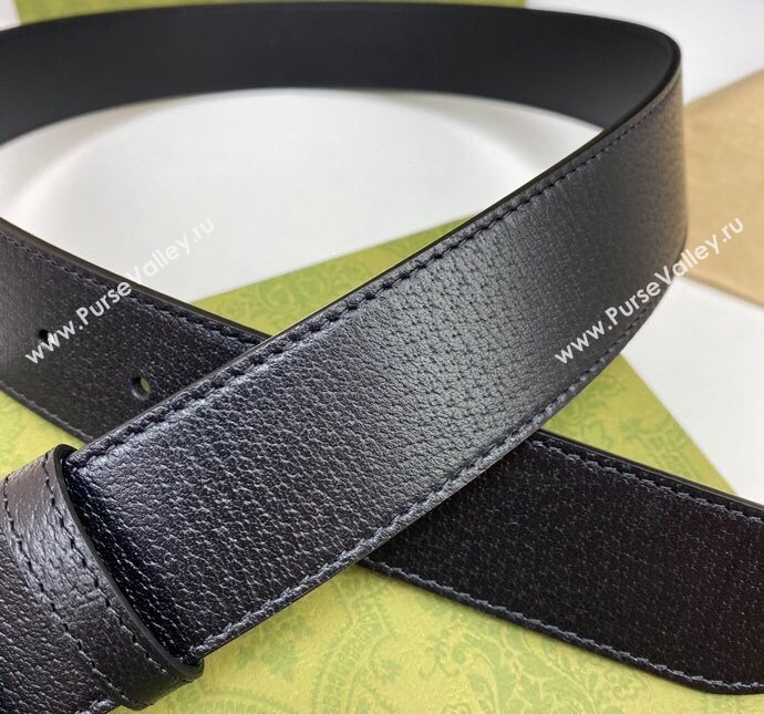 Gucci Black Leather Belt 4cm with Interlocking G Buckle 2024 040803 (99-240408084)