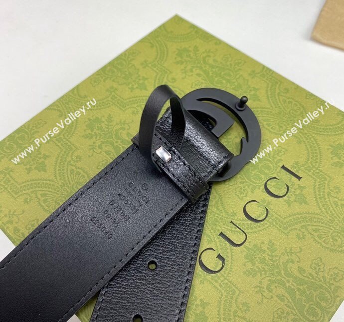 Gucci Black Leather Belt 4cm with Interlocking G Buckle 2024 040803 (99-240408084)