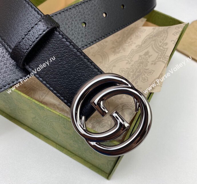 Gucci Black Leather Belt 4cm with Interlocking G Buckle 2024 040803 (99-240408084)