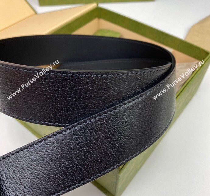 Gucci Black Leather Belt 4cm with Interlocking G Buckle 2024 040803 (99-240408084)