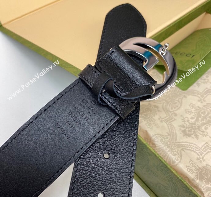 Gucci Black Leather Belt 4cm with Interlocking G Buckle 2024 040803 (99-240408084)