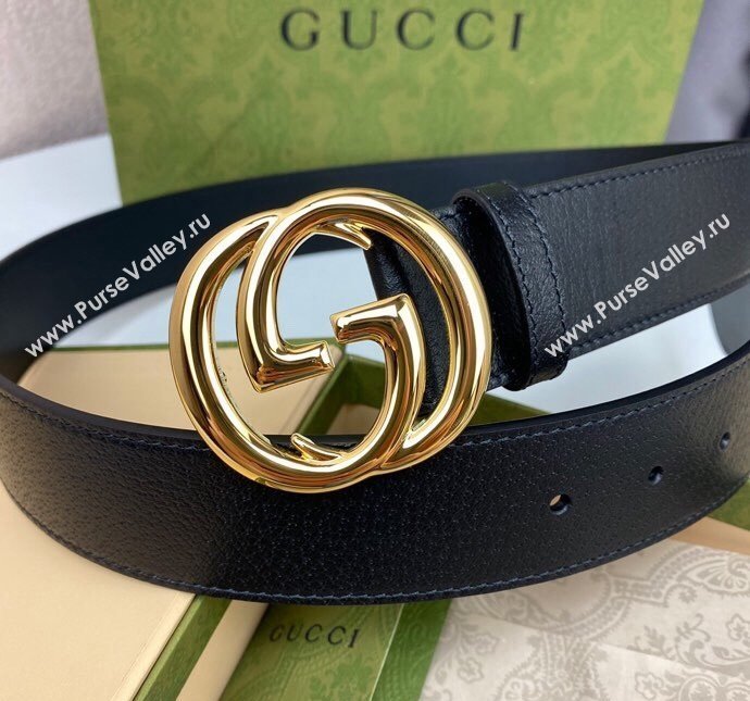 Gucci Black Leather Belt 4cm with Interlocking G Buckle 2024 040803 (99-240408084)