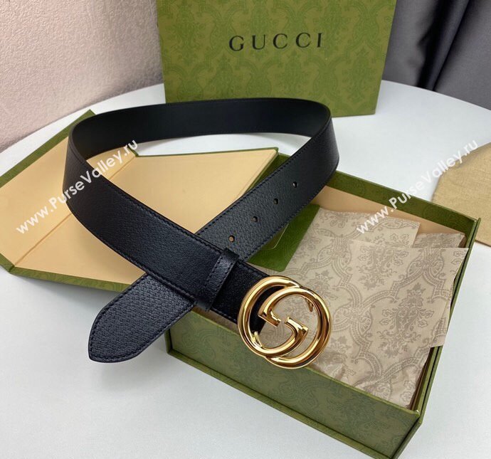 Gucci Black Leather Belt 4cm with Interlocking G Buckle 2024 040803 (99-240408084)