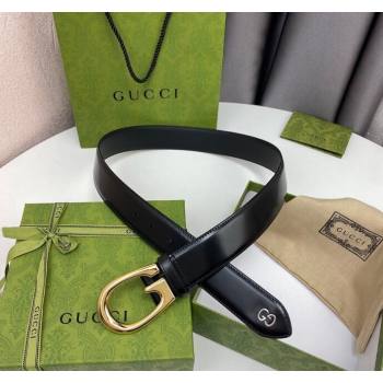 Gucci Shiny Black Leather Belt 4cm with Single G Buckle Black/Gold 2024 0408 (99-240408091)