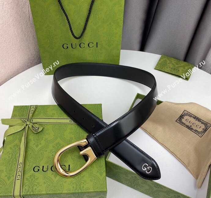 Gucci Shiny Black Leather Belt 4cm with Single G Buckle Black/Gold 2024 0408 (99-240408091)