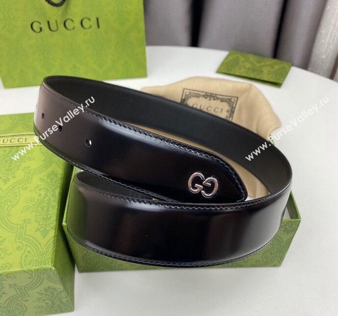 Gucci Shiny Black Leather Belt 4cm with Single G Buckle Black/Gold 2024 0408 (99-240408091)
