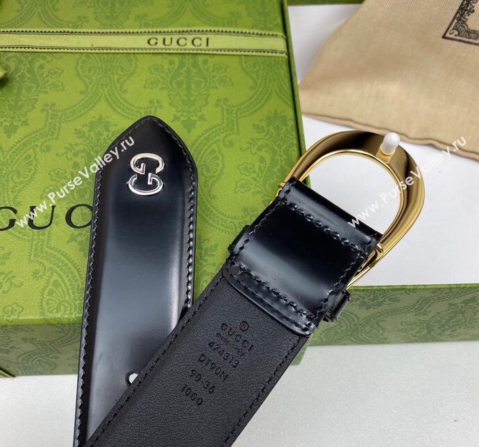 Gucci Shiny Black Leather Belt 4cm with Single G Buckle Black/Gold 2024 0408 (99-240408091)