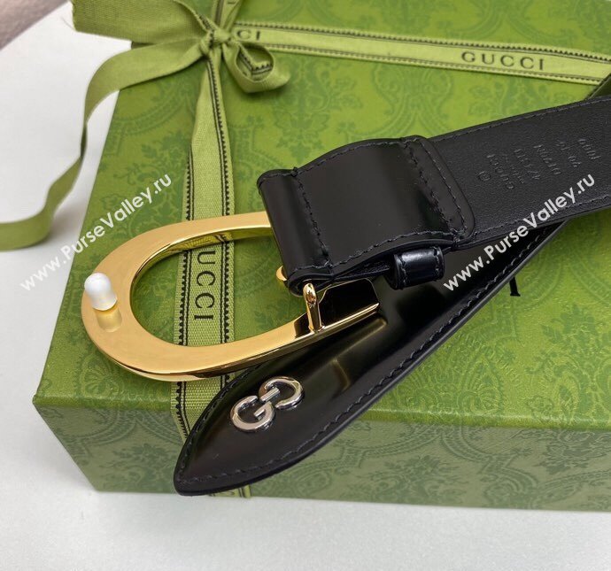 Gucci Shiny Black Leather Belt 4cm with Single G Buckle Black/Gold 2024 0408 (99-240408091)