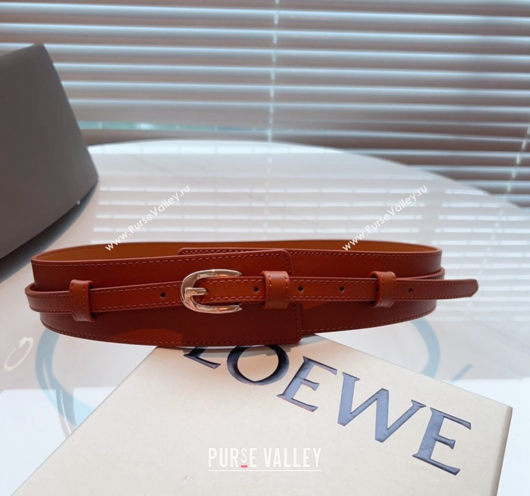 Loewe Wide Belt 7cm in Calfskin Leather Brown 2024 0408 (99-240408065)