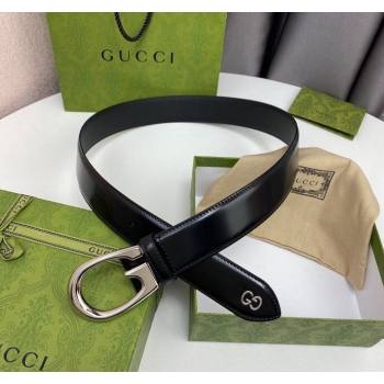 Gucci Shiny Black Leather Belt 4cm with Single G Buckle Black/Silver 2024 0408 (99-240408092)
