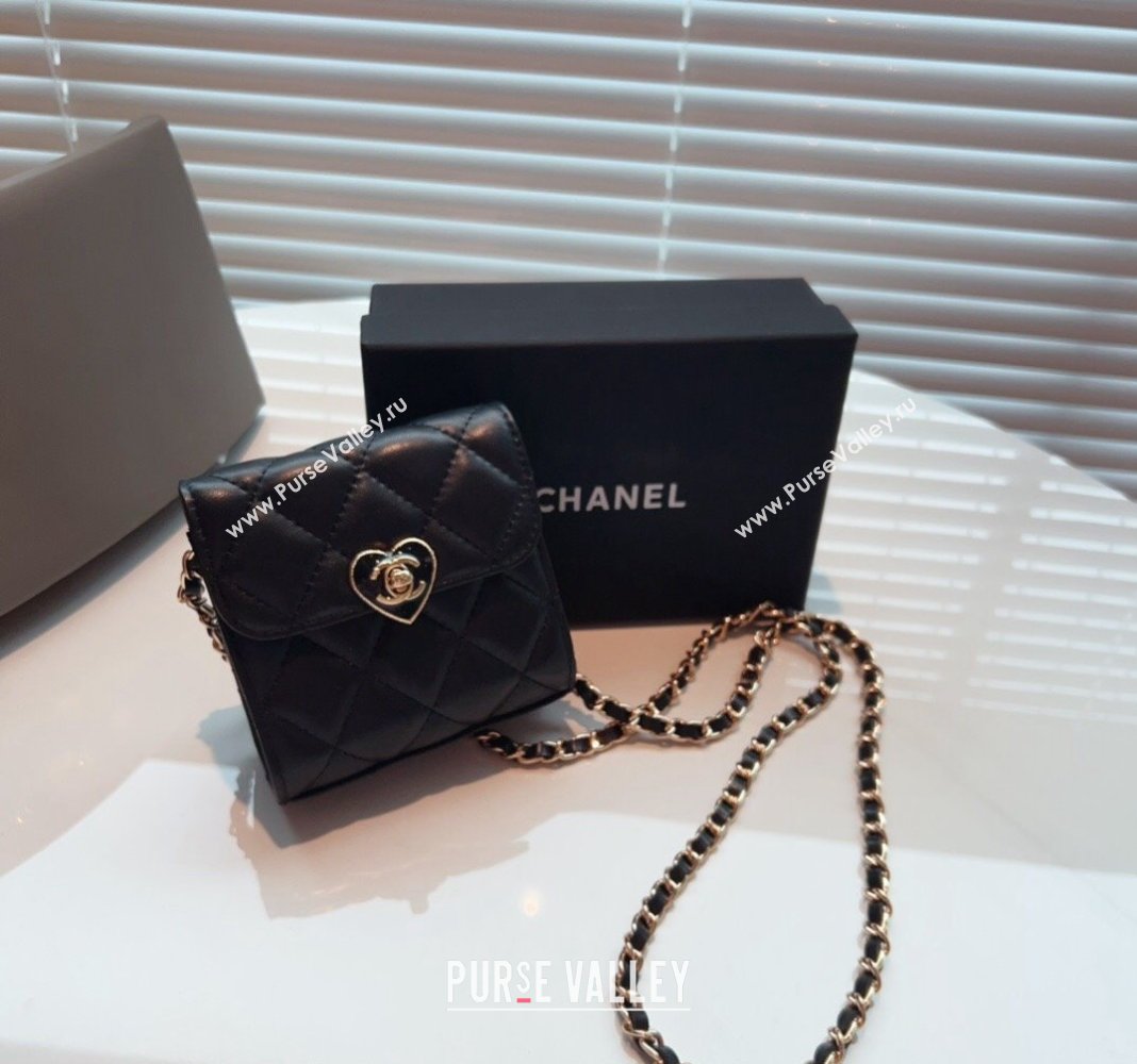 Chanel Heart Quilted Leather Coin Purse Wallet on Chain Black 2024 (99-240408127)
