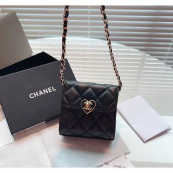Chanel Heart Quilted Leather Coin Purse Wallet on Chain Black 2024 (99-240408127)