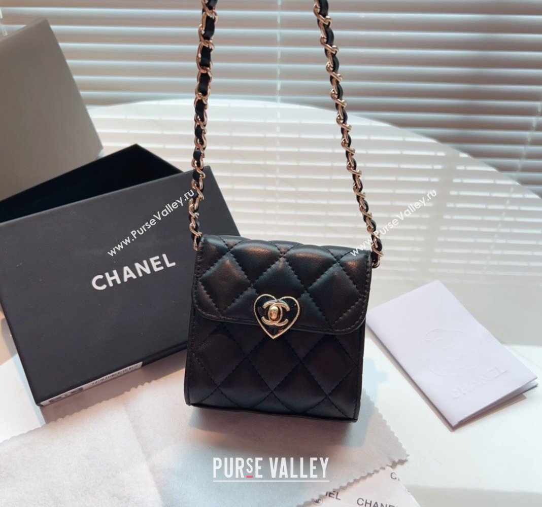 Chanel Heart Quilted Leather Coin Purse Wallet on Chain Black 2024 (99-240408127)