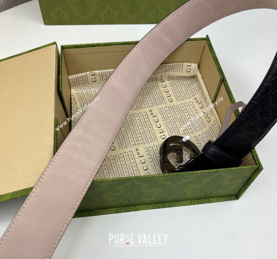 Gucci GG Leather Belt 4cm with Interlocking G Gunmetal 2024 040805 (99-240408096)