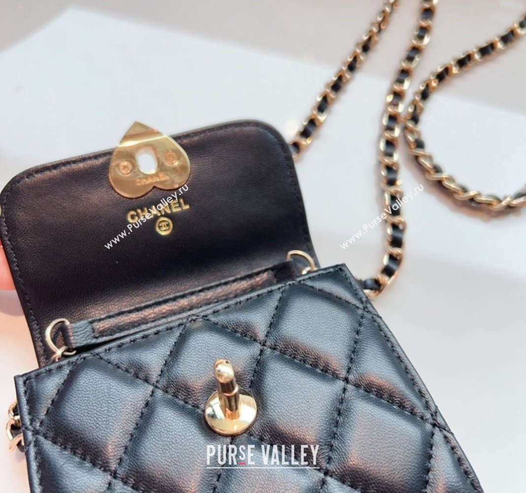 Chanel Heart Quilted Leather Coin Purse Wallet on Chain Black 2024 (99-240408127)