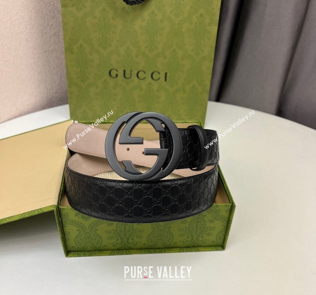 Gucci GG Leather Belt 4cm with Interlocking G Black 2024 040805 (99-240408097)