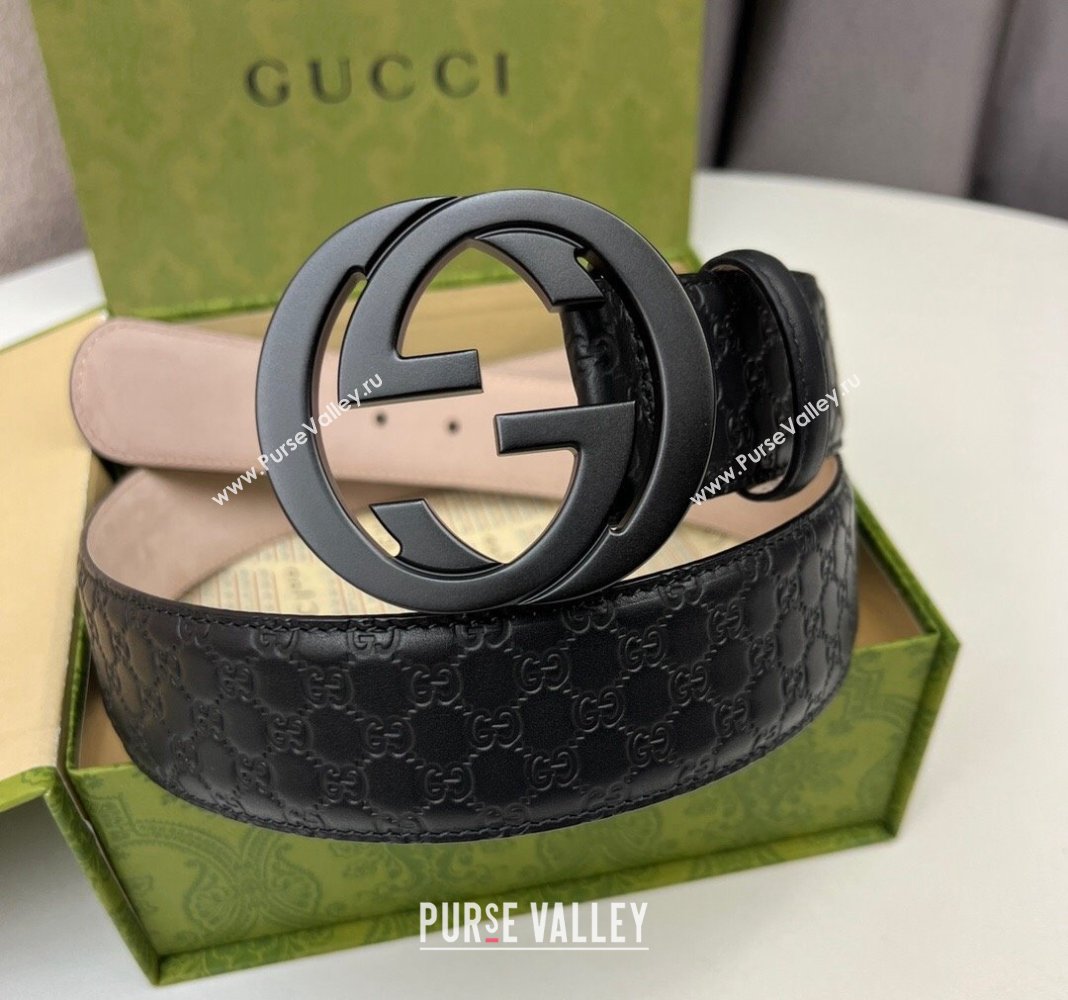 Gucci GG Leather Belt 4cm with Interlocking G Black 2024 040805 (99-240408097)