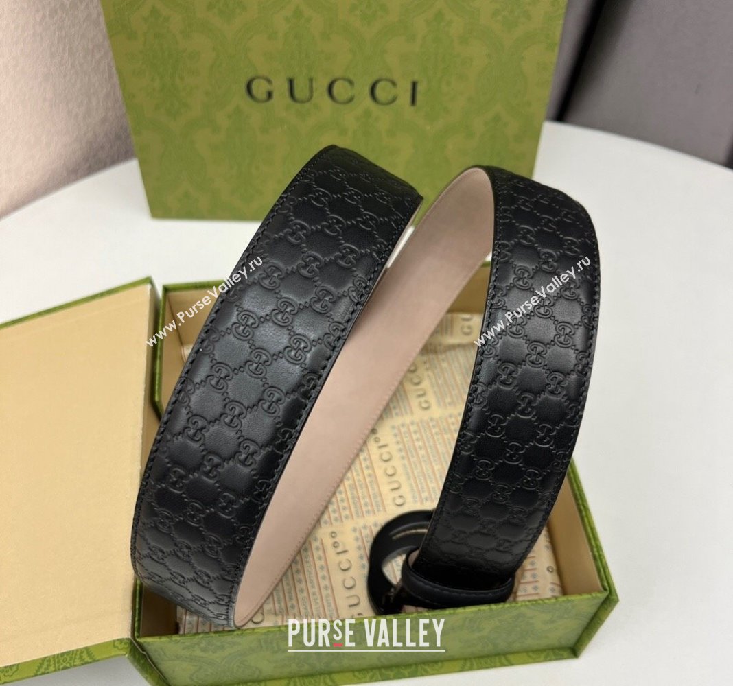 Gucci GG Leather Belt 4cm with Interlocking G Black 2024 040805 (99-240408097)