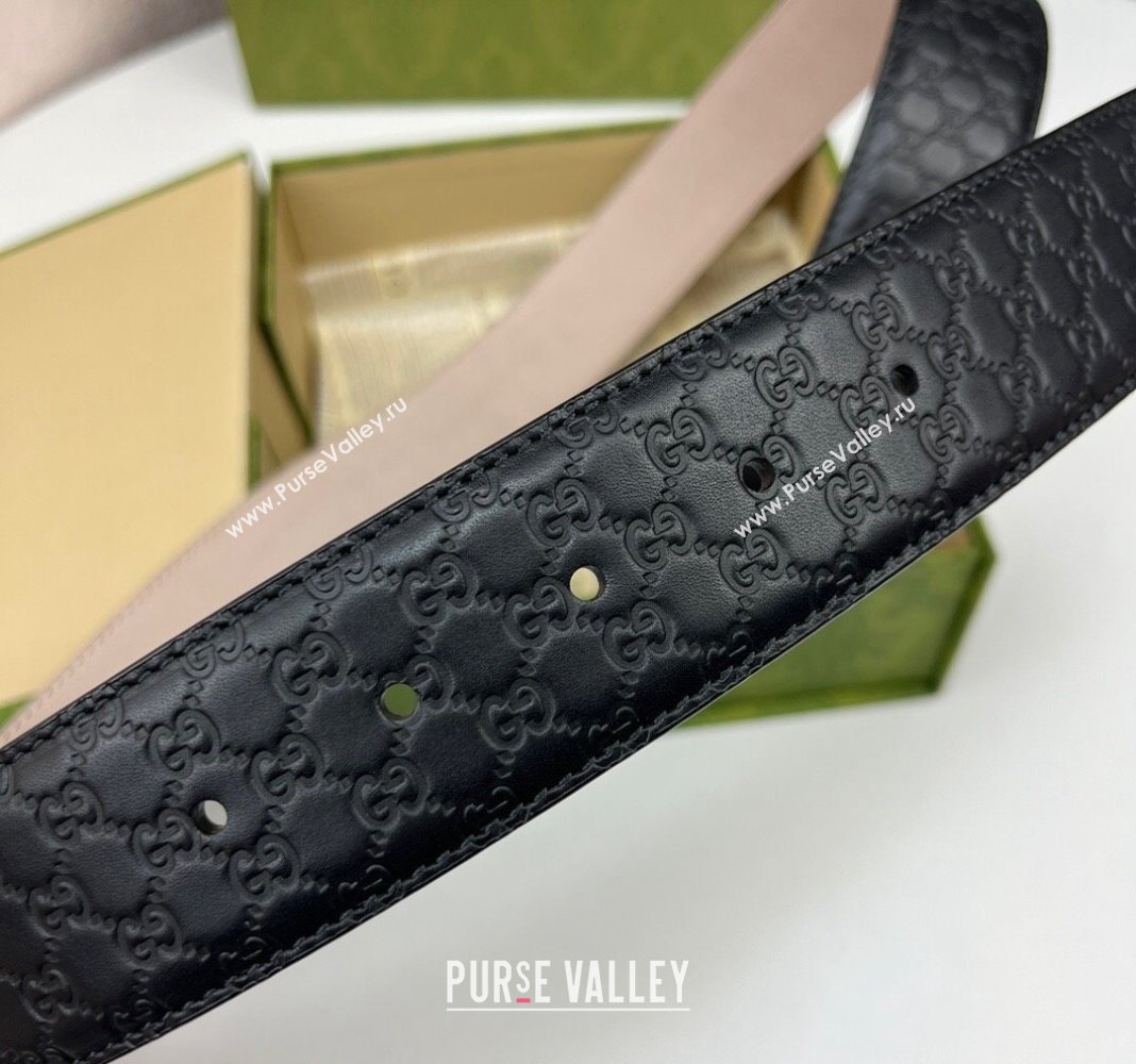 Gucci GG Leather Belt 4cm with Interlocking G Black 2024 040805 (99-240408097)