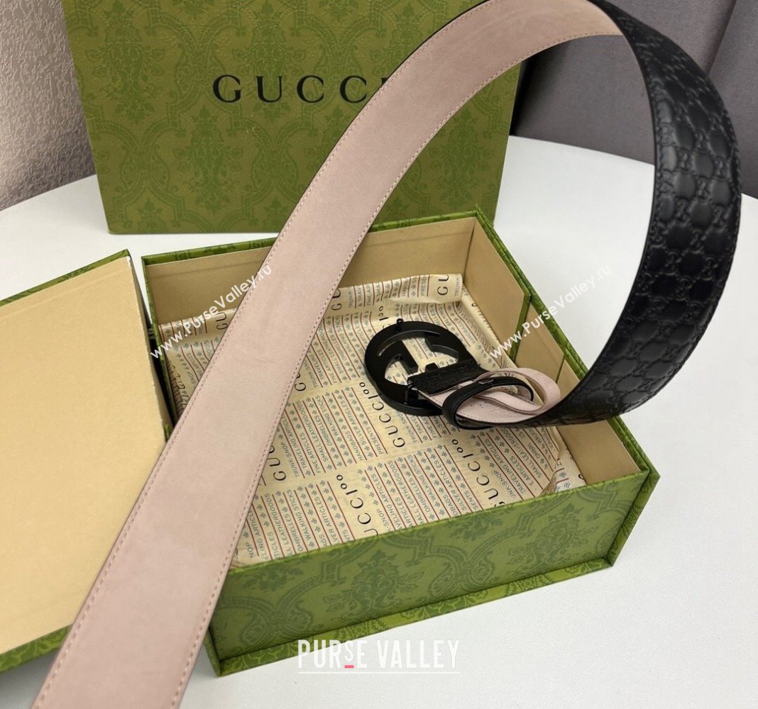 Gucci GG Leather Belt 4cm with Interlocking G Black 2024 040805 (99-240408097)