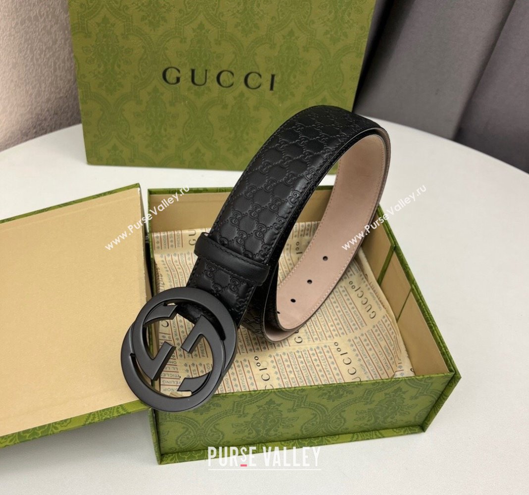 Gucci GG Leather Belt 4cm with Interlocking G Black 2024 040805 (99-240408097)
